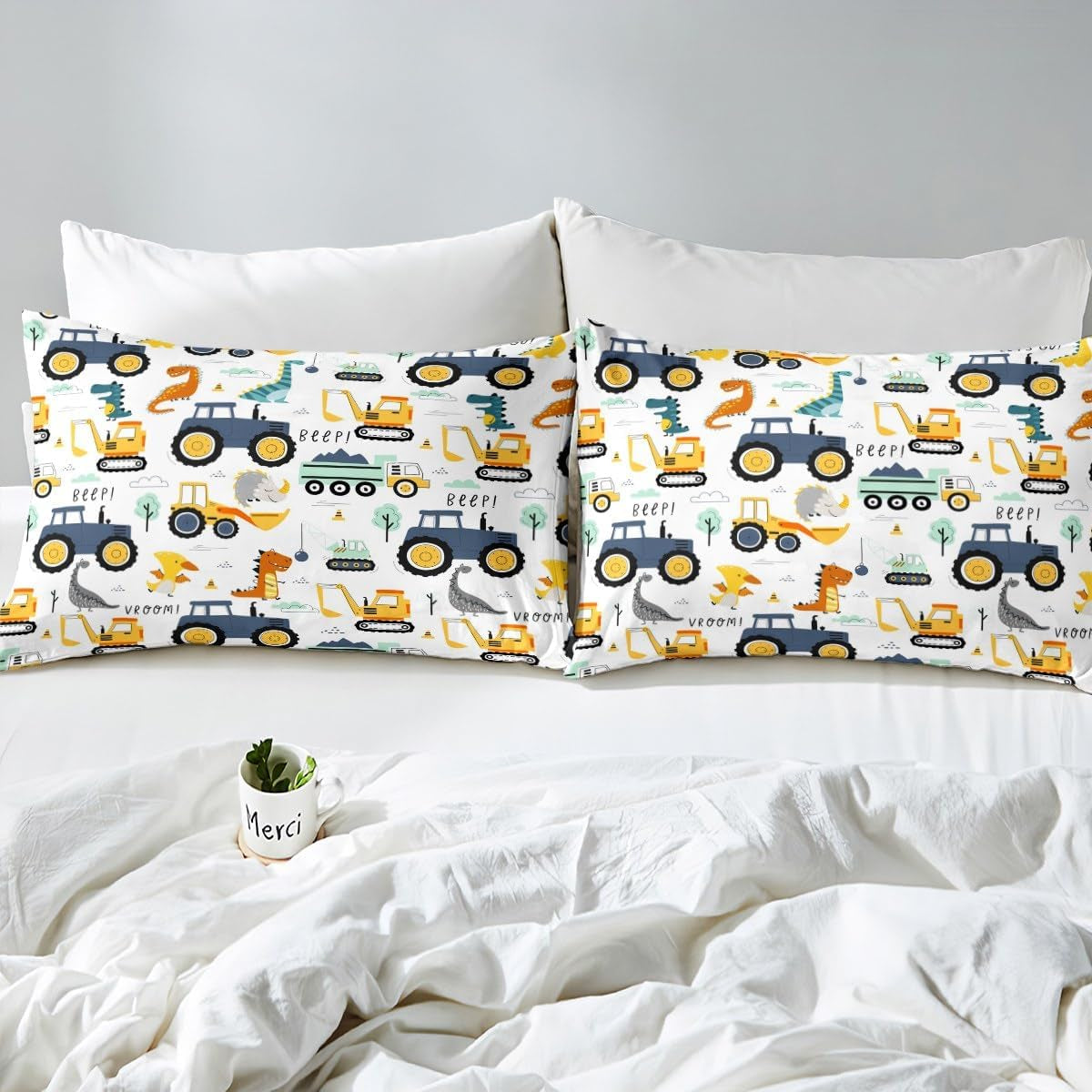 Jungen Cartoon Autobeddengoedset 135X200,Kinder Bau Fahrzeuge Tröster Abdeckung Für Kind Kleinkind Teens,Dinosaurier Bettbezug,Traktor Maschinerie Bagger Bettdecke Abdeckung,Lkw Autos Bettdecke Naty Shop