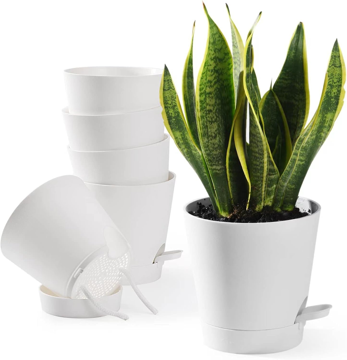 Bloempot 6 stuks 12,7 cm zelfwater gevende plantenbak hoge drainage binnen buiten bloempot met reservoirbak en gietrand tuin plantenbak tuin