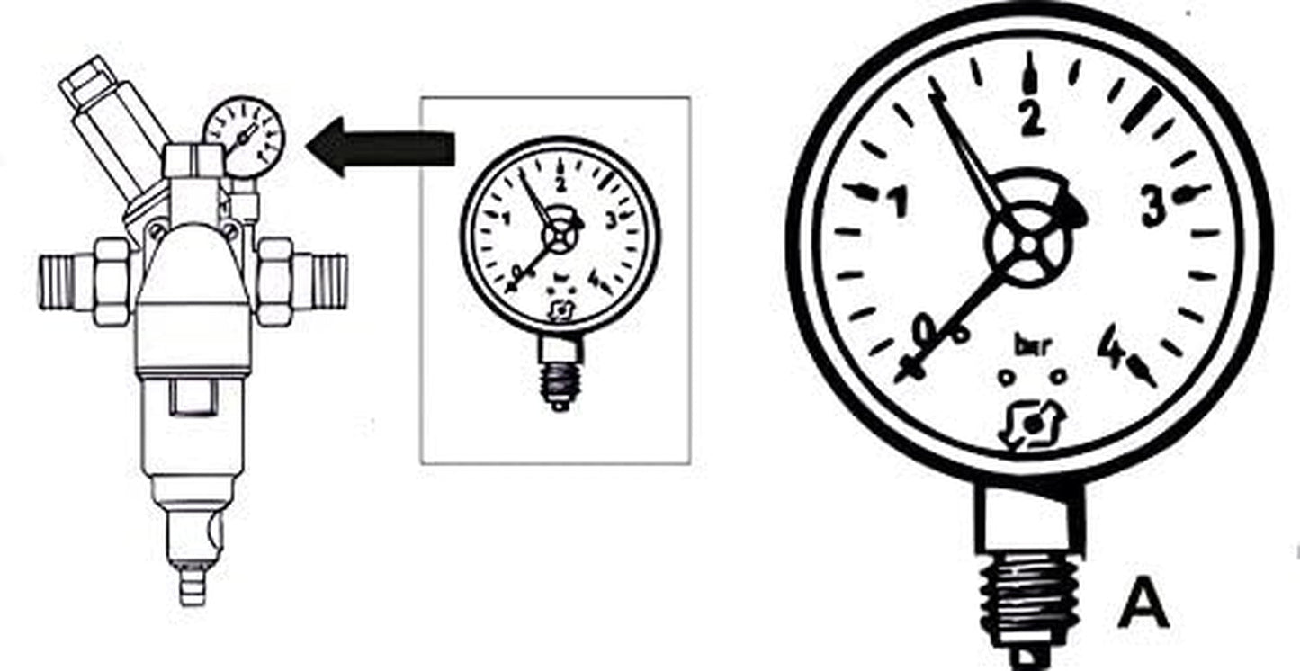 Gehoornde manometer met 1/4" bodempoort - Zwart - Geschikt voor terugspoelfilters met drukregelaar - Kunststof - Zelfdichtend met PTFE O-ring / Manometer / Perslucht / Manometer / DMMU14