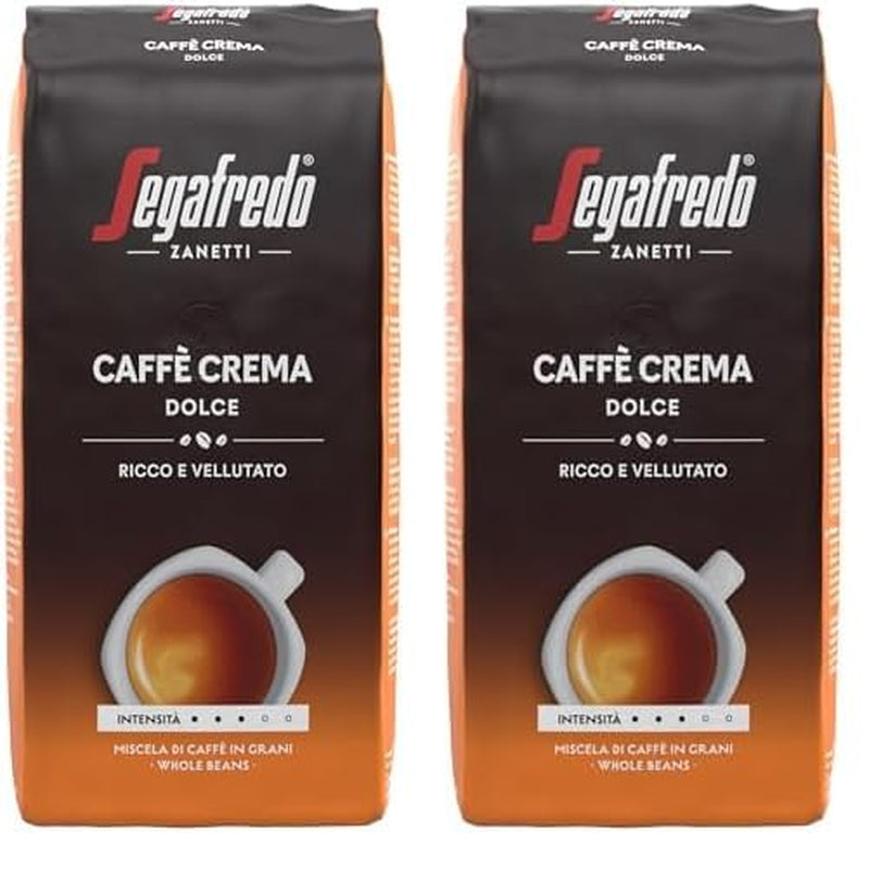 Segafredo Zanetti Caffè Crema Dolce - Hele bonen (pak van 1 kg) - Geschikt voor Caffè Crema - Licht tot medium gebrande koffiebonen met een milde en evenwichtige smaak (pak van 2)