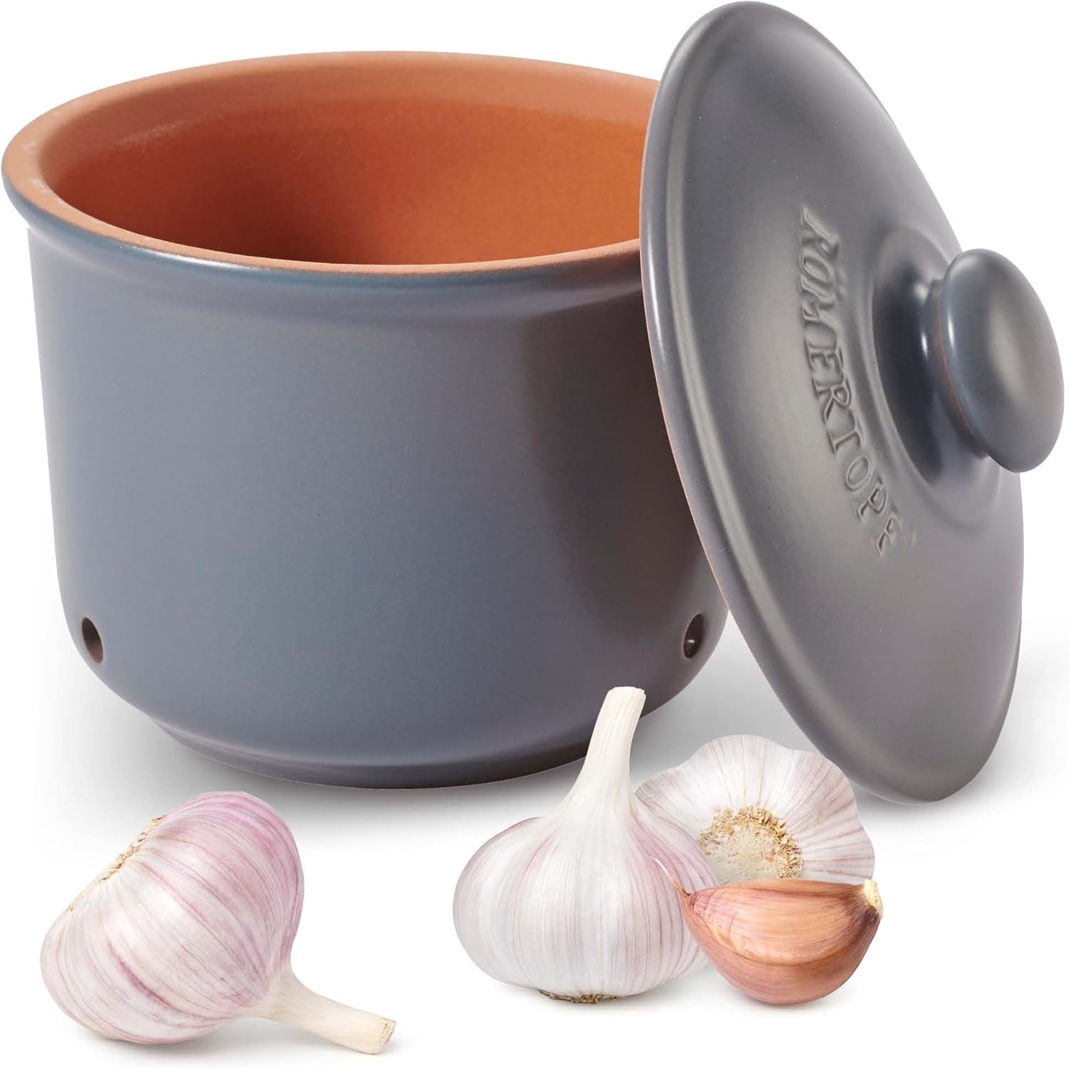 Römertopf knoflookpot verse pot van natuurlijke klei voor een lange houdbaarheid van voedsel zoals knoflook Ø 12,5 cm wit Voedselbewaardozen Naty Shop Standaard titel