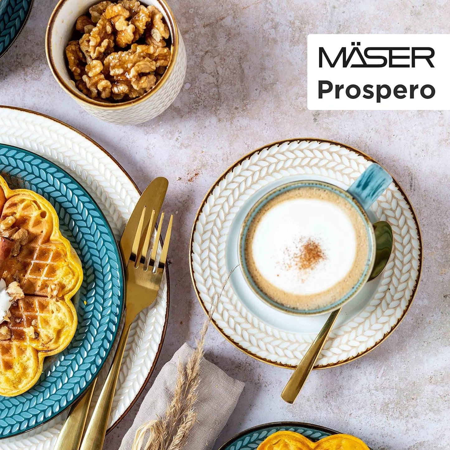 Prospero Premium koffieset voor 4 personen, restaurantkwaliteit, 12-delig modern koffieservies in unieke vintage stijl, duurzaam porselein, blauw