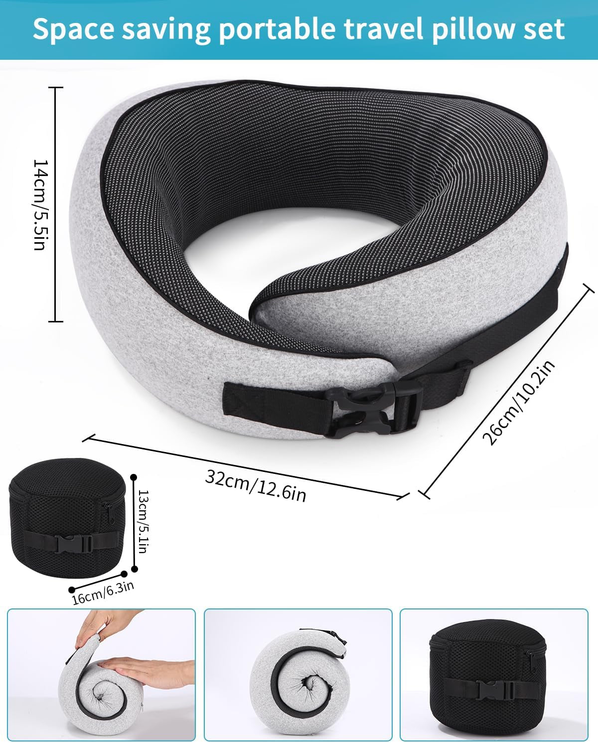 Vliegtuig nekkussen, traagschuim reiskussen, nekkussen voor volwassenen, verstelbaar wasbaar vliegtuigkussen, ergonomisch reiskussen (grijs) Cervicale orthopedische kussens Naty Shop