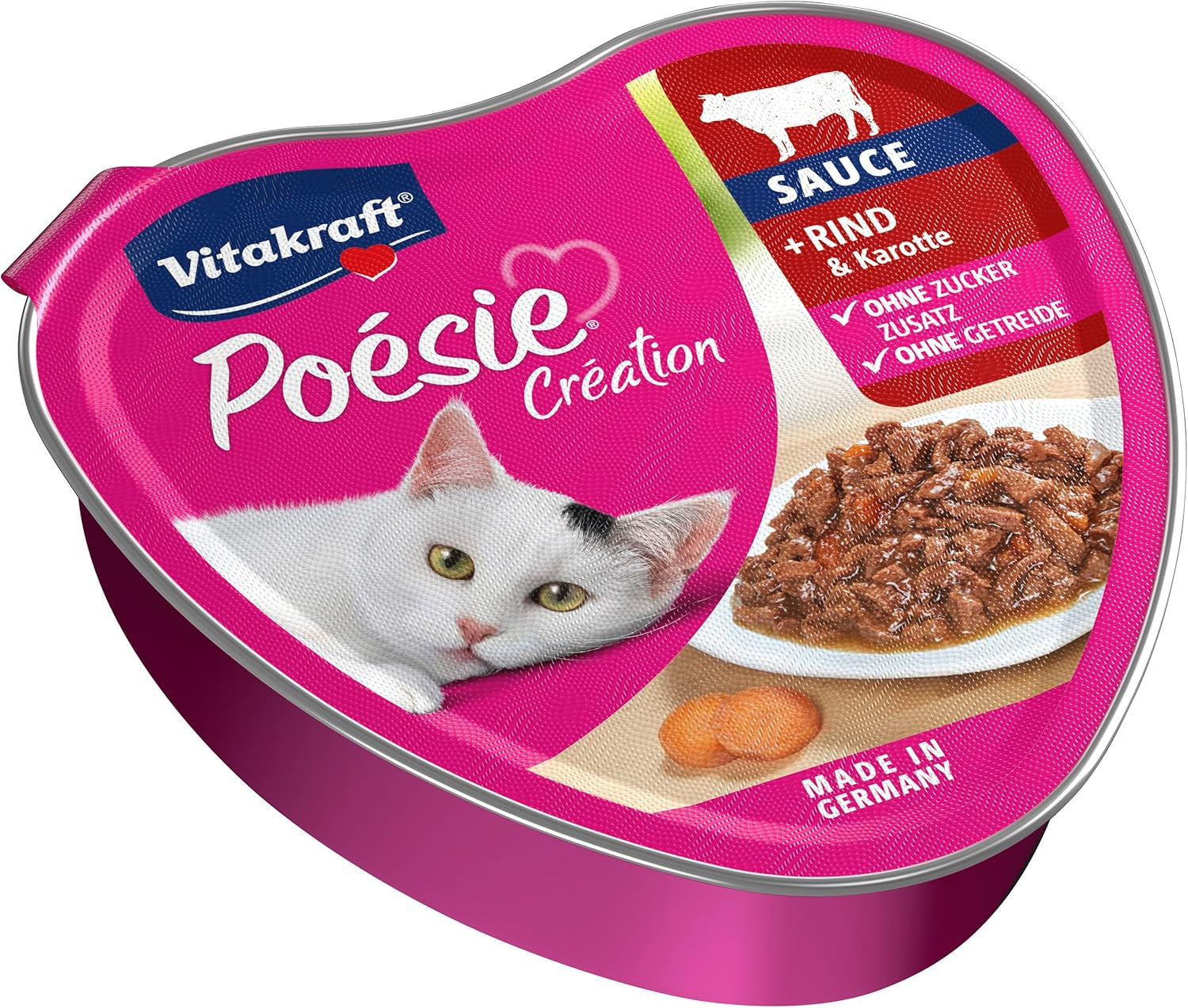 Vitakraft Poésie Création, nat kattenvoer, natvoer in saus, met rundvlees en wortel, grootverpakking, zonder toegevoegde suiker of granen (15 x 85 g)