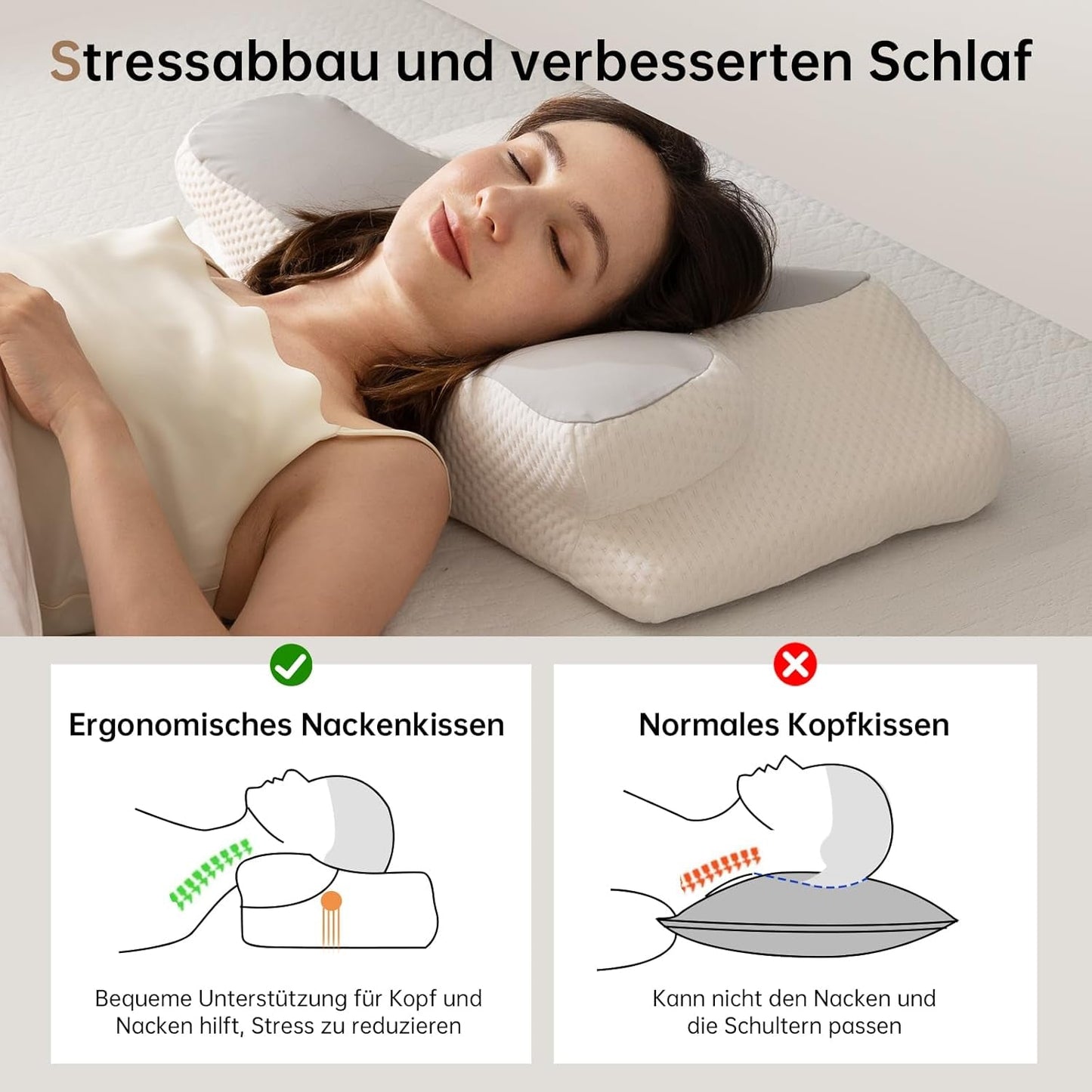 Homyrium Ergonomisch nekkussen Orthopedisch kussen Memory Foam Neksteunkussen Anti-snurkkussen Zijslaper Rugbuikkussen Grijs Cervicale orthopedische kussens Naty Shop