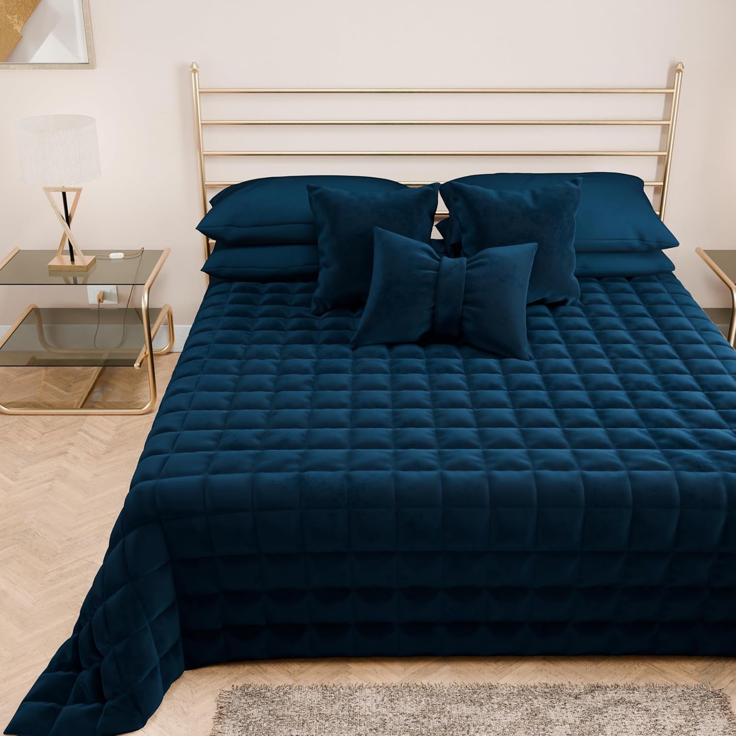 PETTI Artigiani Italiani - Eenpersoonsbedovertrek, dubbelzijdige sprei, verensprei, nachtblauw, wit, 100% Made in Italy Dekbedden en dekbedden Naty Shop Blue Una Piazza E Mezza