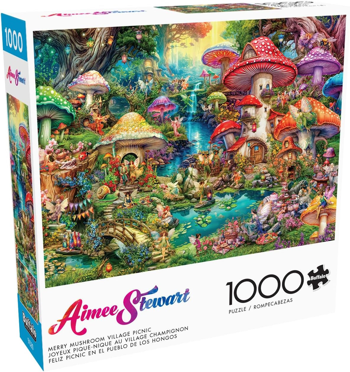 Buffalo Games - Aimee Stewart - Merry Mushroom Village Picnic - puzzel van 1000 stukjes voor volwassenen, uitdagende puzzel, perfect voor game-avonden - kant-en-klaar formaat 26,75 x 19,75 cm puzzel Naty Shop