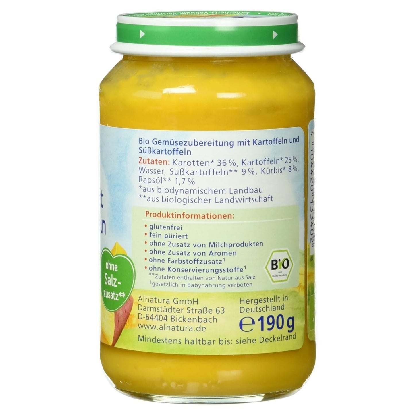 Biologische groenten met zoete aardappelen, na 4 maanden, 190g