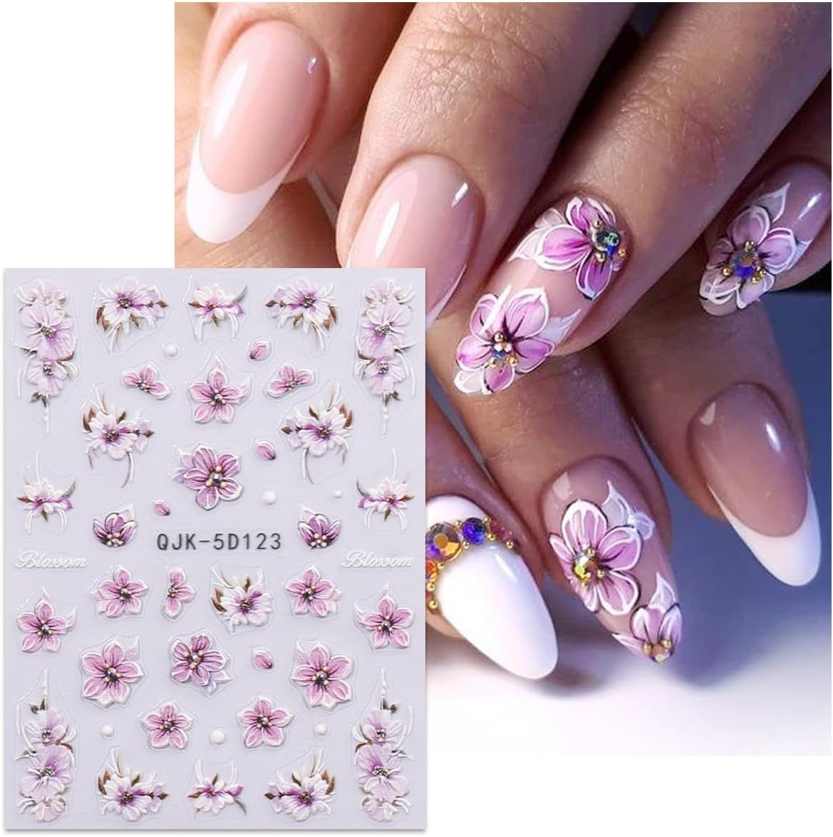 JMEOWIO 3D Nagelsticker Blumen Nail Art Sticker Selbstklebend Nagelaufkleber 5D Stereoskopisch Frühling Zomer Decoratie Nageldesign Zubehör 4 Blatt