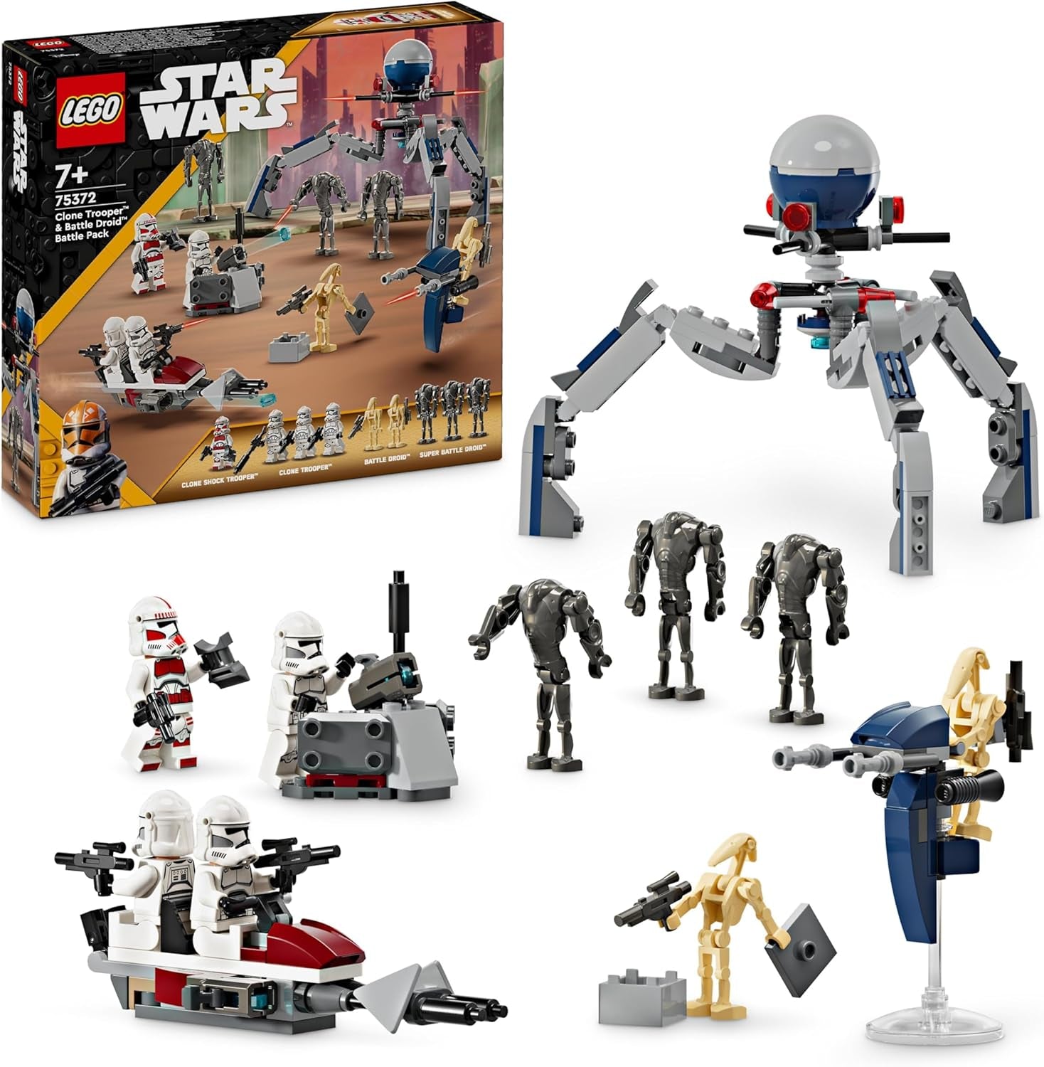 LEGO Star Wars 75372 Clone Trooper & Battle Droid Battle Pack, incl. 4 minifiguren, 5 droids en speeder-motorfiets met schieter - Bouwspeelgoed voor jongens en meisjes vanaf 7 jaar Bouwsets Besuche the LEGO-Store Battle pack