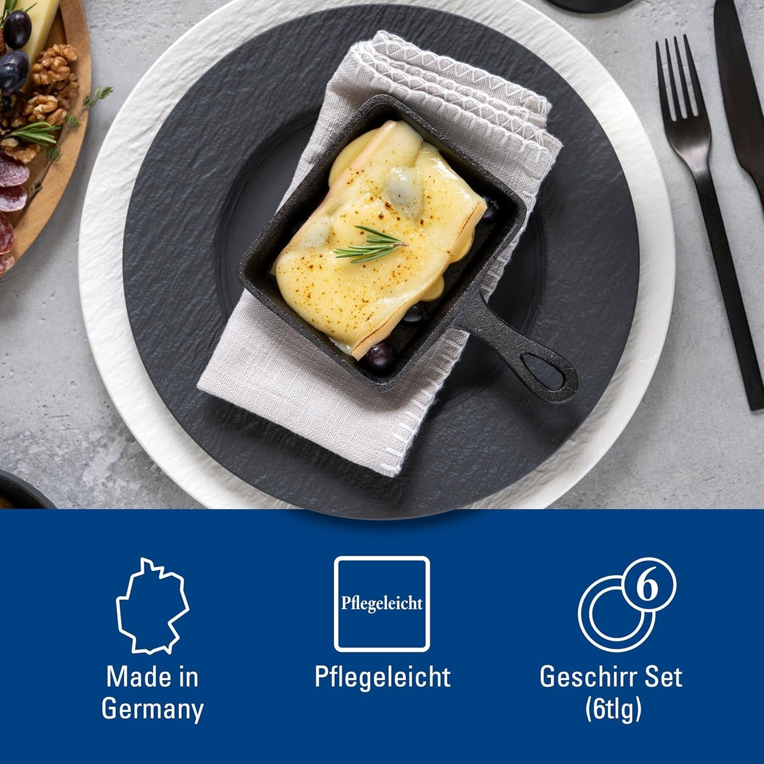 Villeroy & Boch - Manufacture Rock Serviesset, 6-delig, Serviesset voor 2 personen, Premium Porselein, Zwart