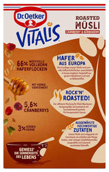 Dr. Oetker Vitalis Geroosterde Muesli met Veenbessen en Pompoenpitten: Geroosterde Muesli met Gedroogde Veenbessen, Pak van 8 (8 x 501 g)