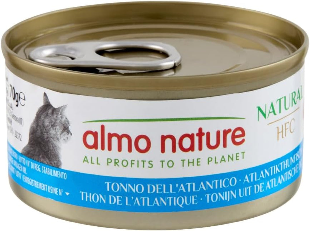 Almo Nature HFC Natural - Natvoer voor volwassen katten - Atlantische Tonijn - Menselijke kwaliteit, glutenvrij en monoproteïne - 6 x 70g