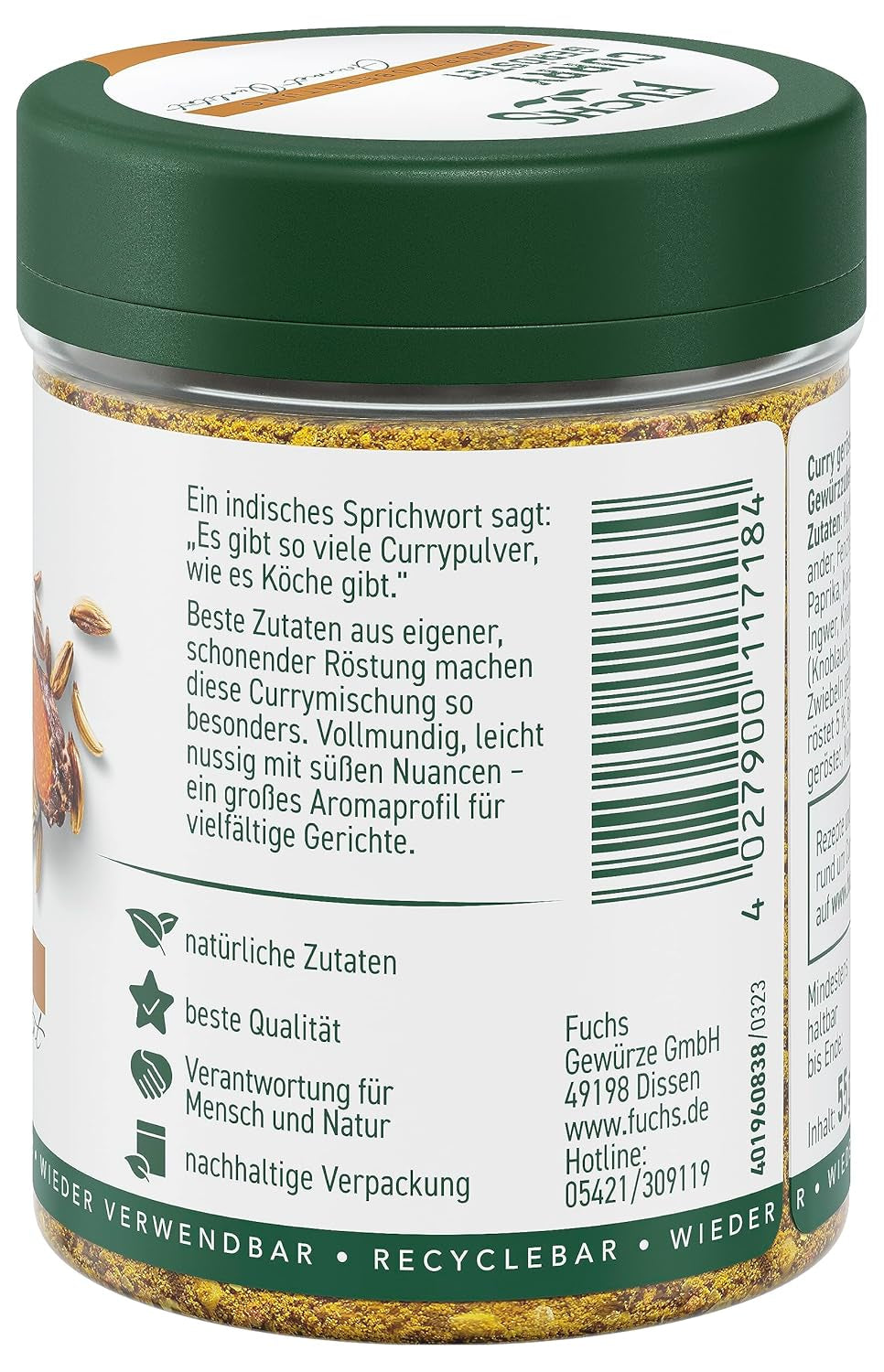 Fuchs Gewürze Curry, geroosterd, 55 g