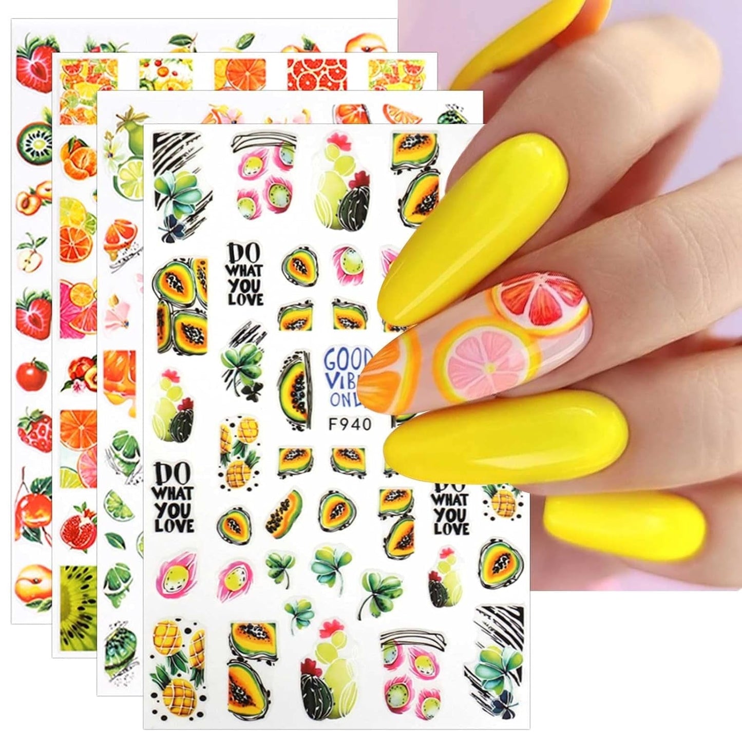 JMEOWIO Nagelsticker Sommer Frucht 9 Blatt Nail Art Sticker Selbstklebend Nagelaufkleber Zitronen Decoratie Nageldesign Zubehör