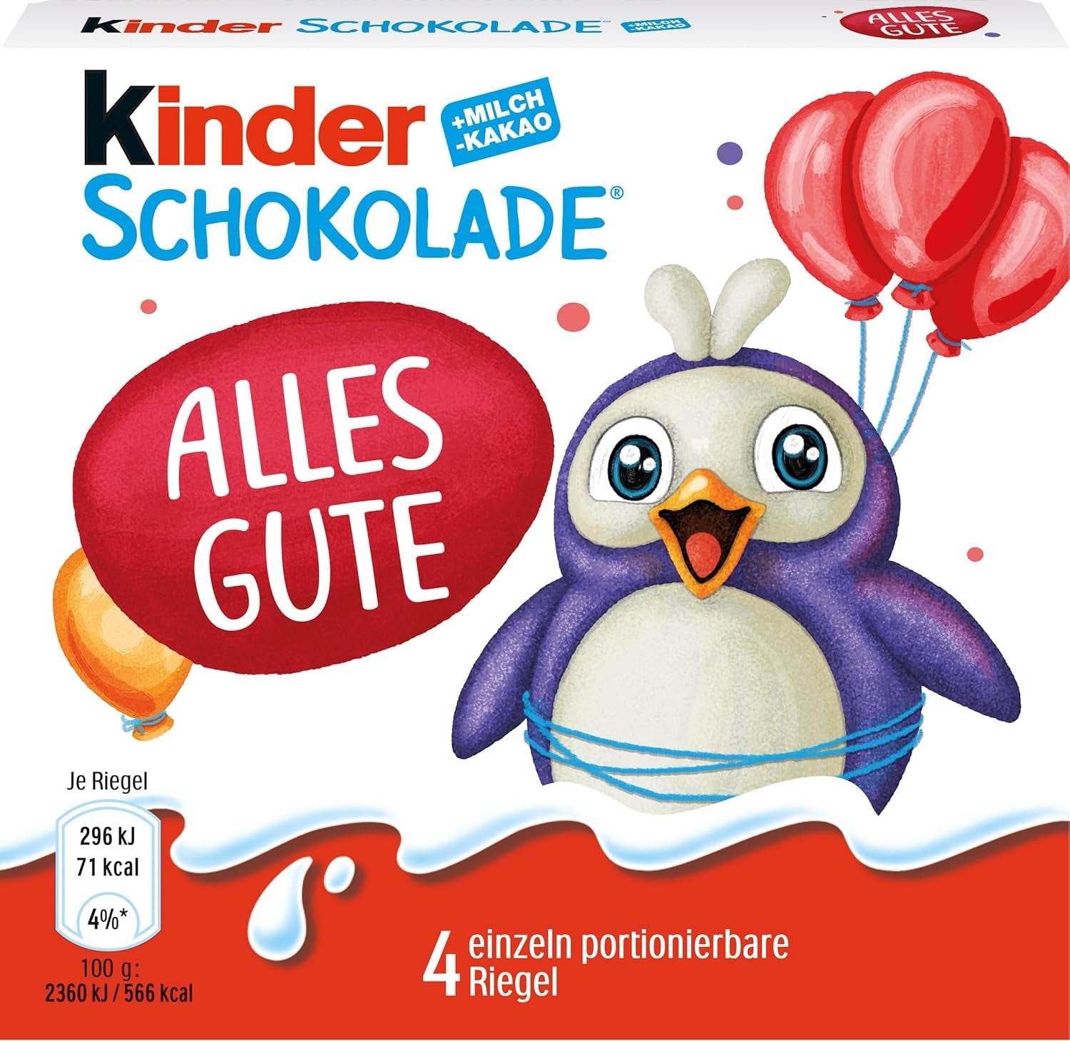 Kinder Chocolate (20 x 50 g) - Valentijnsdagcadeau voor hem en haar, Carnaval & Mardi Gras-snoepjes - Gevulde melkchocoladerepen - 20 verpakkingen van elk 4 individuele repen