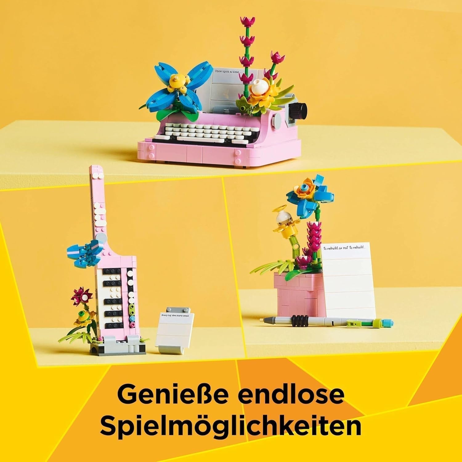 LEGO Creator 3In1 Typemachine met bloemen - speelgoed om te bouwen tot Keytar-model of tot bloempot met notitieboekje en pen - bouwset - cadeau voor meisjes en jongens vanaf 8 jaar 31169 Bouwsets Besuche den LEGO-Store