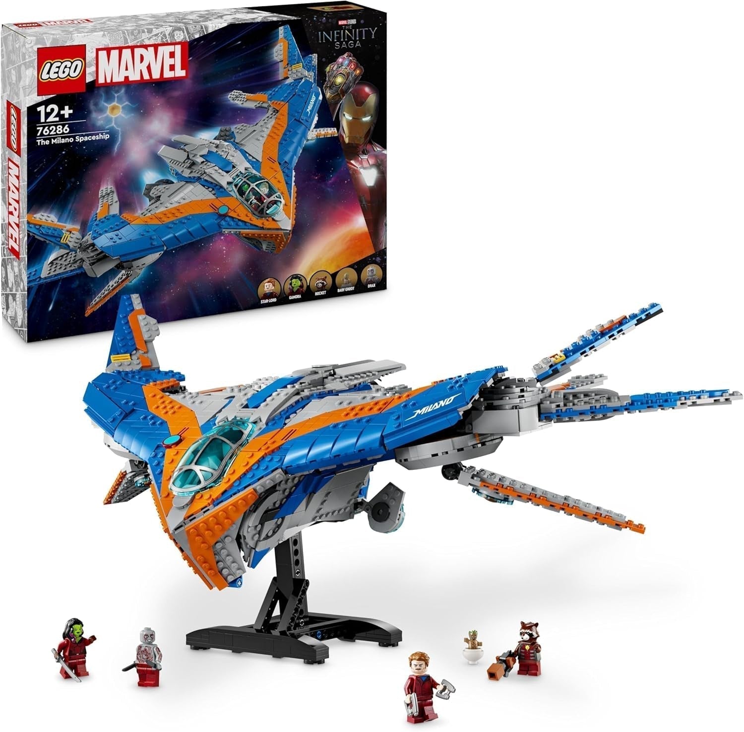 LEGO Marvel Guardians of the Galaxy: The Milano Building Ruimteschipmodel met 4 superheldenminifiguren Avengers Flyer voor ruimteavonturen Cadeau voor jongens en meisjes 76286 Bouwsets