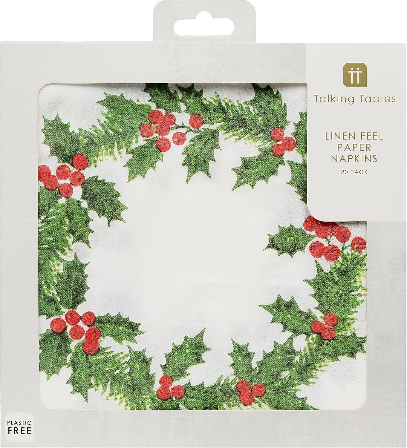 Talking Tables 20 XL papieren kerstservetten met hulstmotief | Luxe Wegwerpdoekjes | Herbruikbaar | Ideaal voor kerst- en etentjes | Hoge kwaliteit | 40 cm x 40 cm