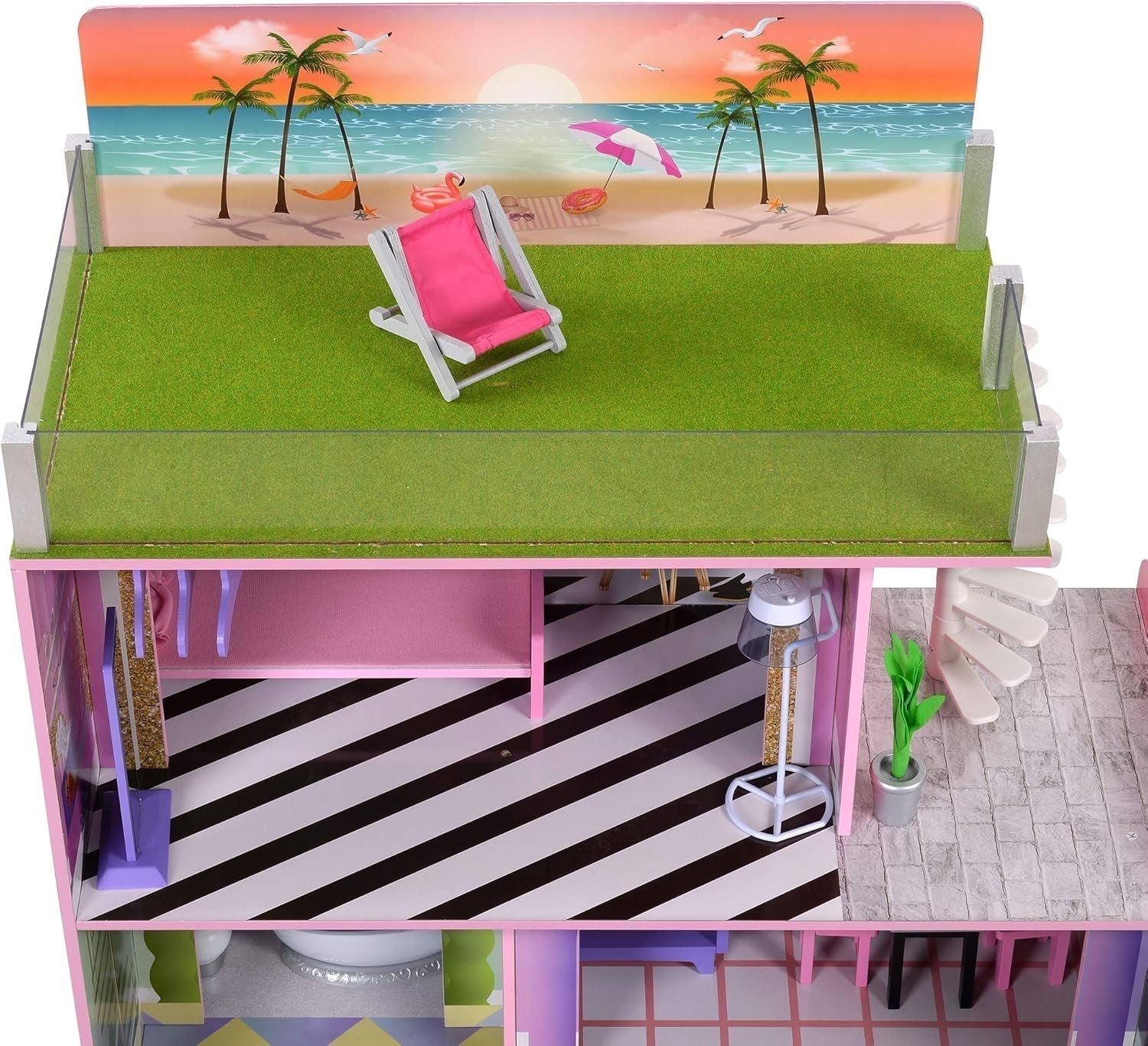 Olivia's Little World Big Dreamland Sunset Eigentijds interactief houten poppenhuis voor kinderen 3 verdiepingen met 16 poppenmeubelaccessoires Multi TD-13616A Poppenhuizen Naty Shop