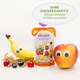 FRECHE FREUNDE Biologisch fruitzakje banaan, appel, framboos, bosbes met haver, fruitpuree met granen in een knijpbaar zakje voor baby's vanaf 6 maanden, veganistisch, 6 stuks (6 x 100 g)