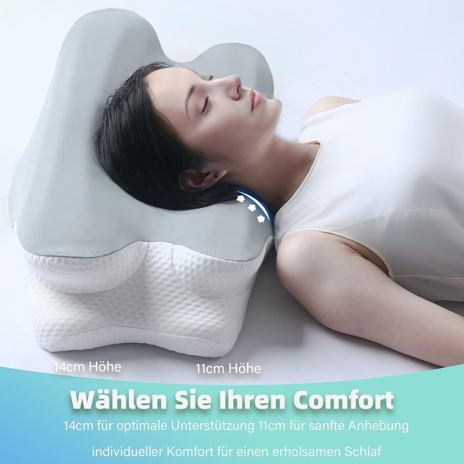 RUMMY Ergonomisch neksteunkussen van traagschuim met afneembare wasbare hoes voor zij- en buikslapers (grijs) Cervicale orthopedische kussens Naty Shop