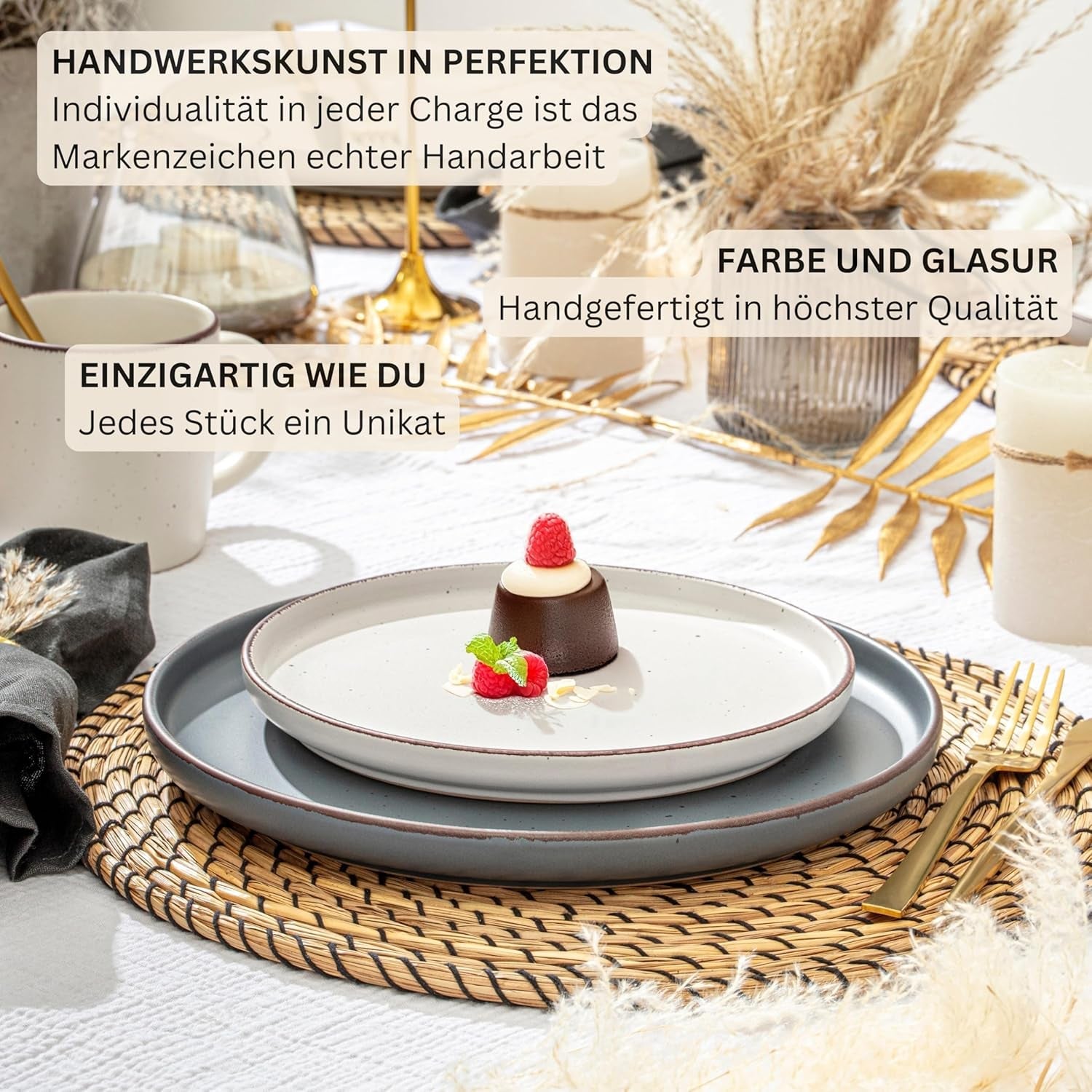 SÄNGER Bombay Maanlicht | 12-delige keramische serviesset voor 4 personen, 4 dinerborden, 4 dessertborden, 4 kommen, diverse kleuren | DE WAARDE-COLLECTIE