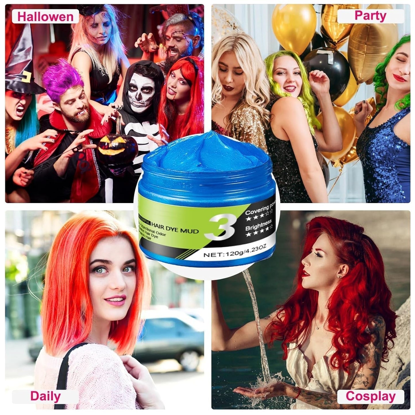 Blauwe haarwax Tijdelijke blauwe haarspray Kleur Crazy Blue Wasbare haarkleur Instant haarverf Natuurlijke haarkleur Styling Haar voor mannen Vrouwen Feest Naty Shop Haarverf