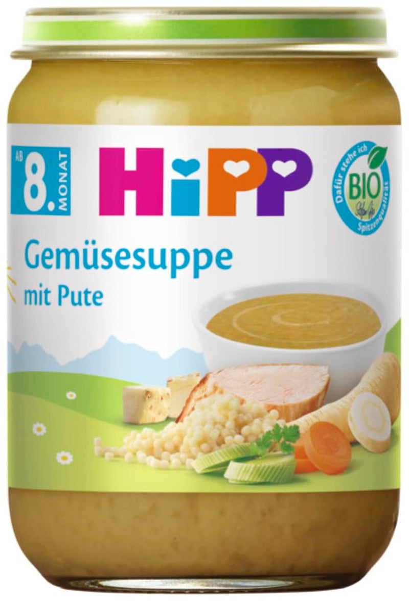 HiPP Bio kalkoengroentesoep (6 x 190g), vanaf 8 maanden, zonder toegevoegd zout, met Omega-3, van de beste biologische kwaliteit