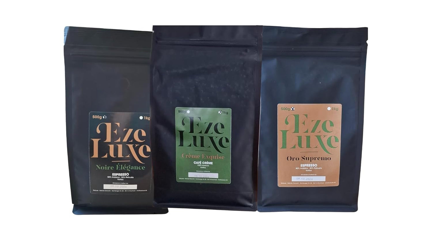 Koffie Espresso Noire Elegance 500g – 50% Arabica en 50% Robusta uit Brazilië en India – medium gebrand, sterk en romig met pure chocolade – intensiteit 8 – incl. gratis espressomachine