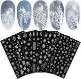 JMEOWIO Nagelsticker Weihnachten Weiß Glitter 8 Blatt Nail Art Sticker Selbstklebend Nagelaufkleber Schneeflocke Winter Holiday Decoratie Nageldesign Zubehör
