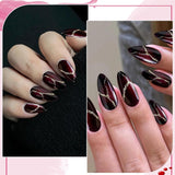 24 stuks rode en zwarte kunstnagels Lijm op kunstnagels Lijm op nagels Amandelvormige nageltips Volledige dekking kunstnagels Druk op nagels Set Rode en zwarte kunstnagels