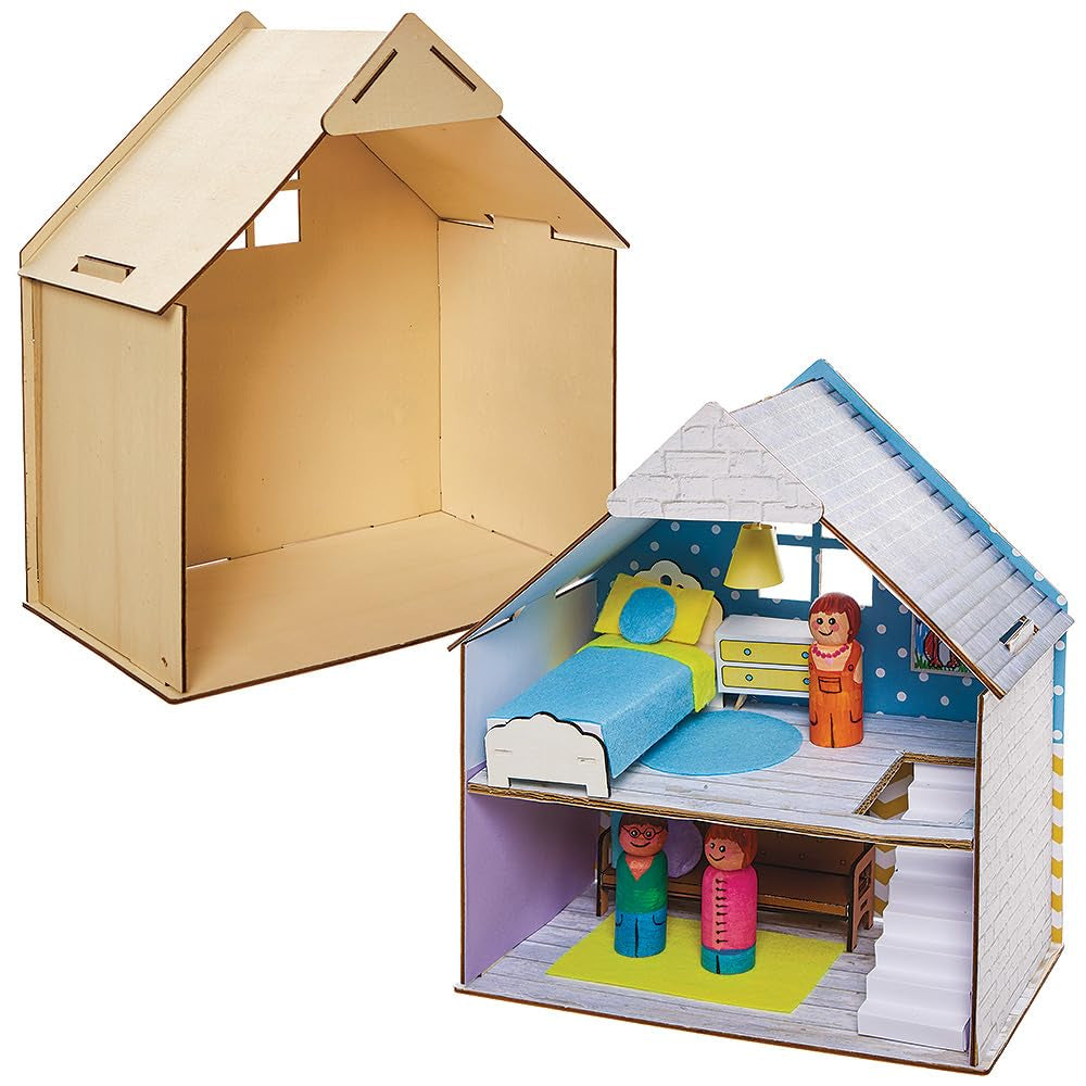 Baker Ross FN199 Houten poppenhuisset - 1-pack, kinderpoppenhuisset, knutselset poppenhuizen Naty Shop standaardtitel