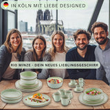 SÄNGER Rio Munt | Serviesset van steengoed voor 6, 6 borden, 6 dessertborden, 6 kommen, mintgroen | DE WAARDE-COLLECTIE