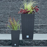 Prosperplast rotanlook potten/potten met inzet | 26,5 x 26,5 x 50cm | antraciet | weer- en UV-bestendig | van stevig kunststof | voor binnen en buiten