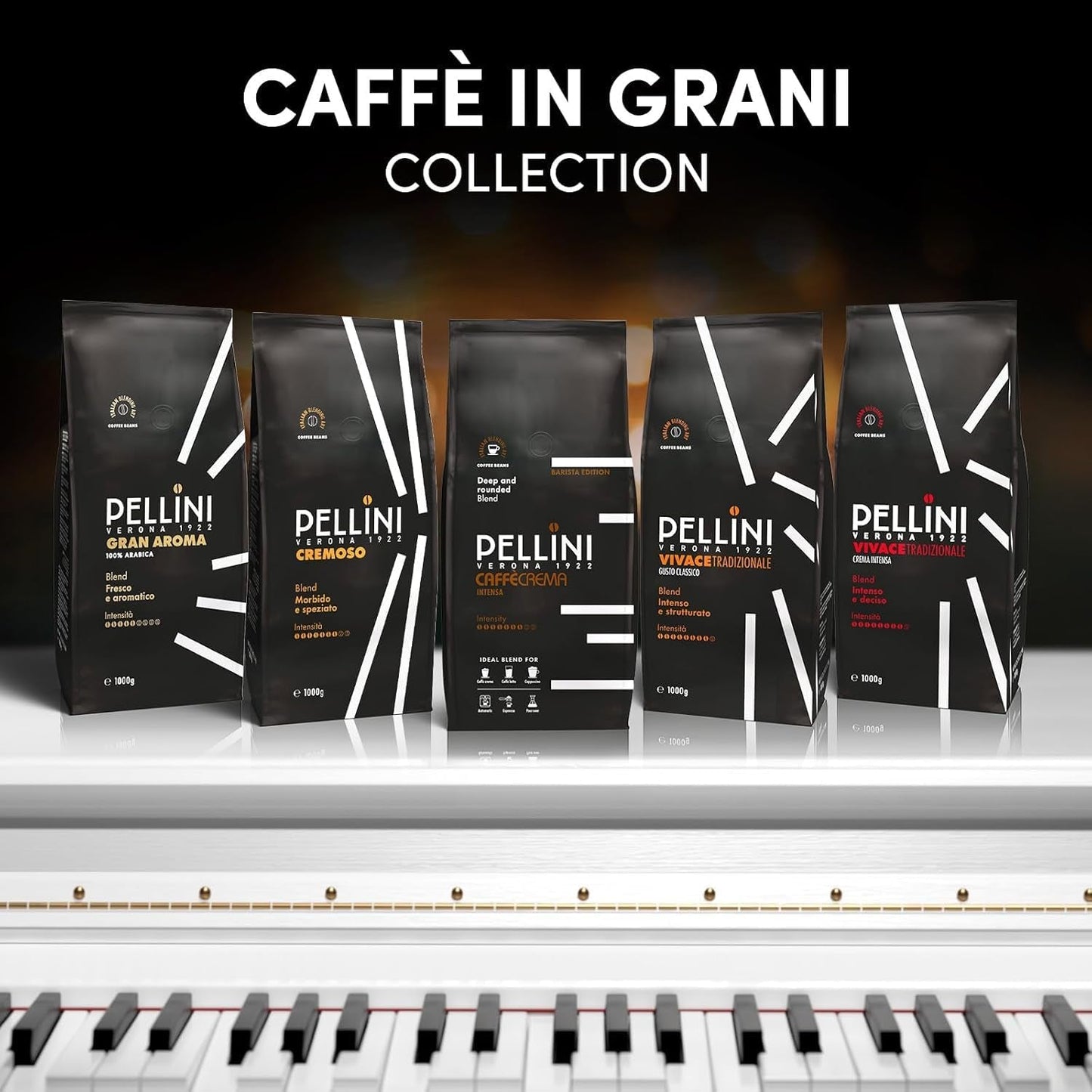 Pellini N.82 Vivace, Kaffeebohnen für Espresso 1 kg, Arabica- en Robusta-Mischung mit Kräftigem en Ausgefungem Gesmack, Mittlere Röstung
