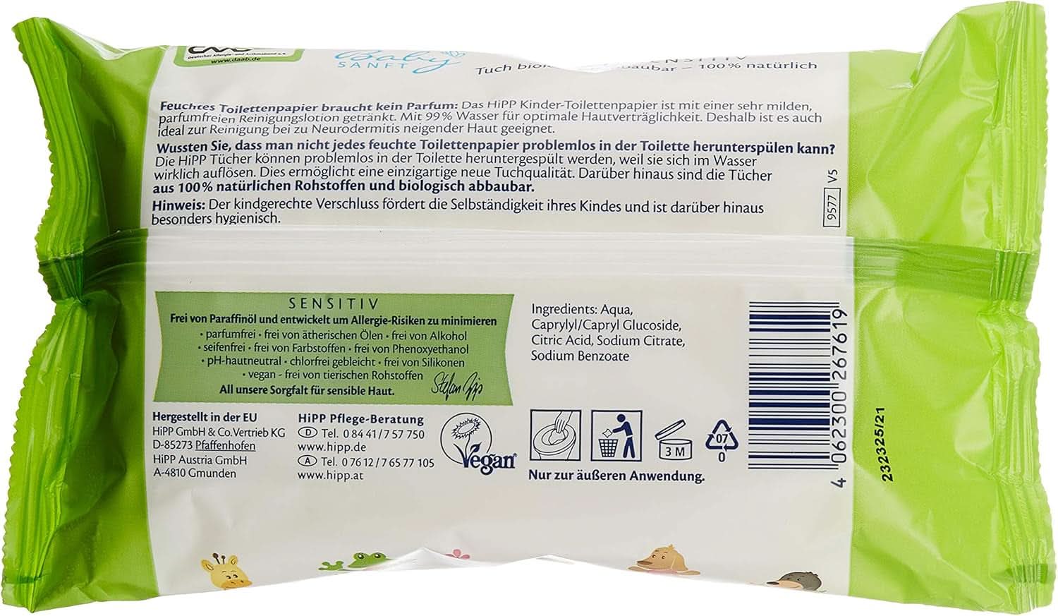 Hipp Babysanft Feuchtes Kinder Toilettenpapier, 6Er-pakket (6 X 50 Stück) Naty Shop