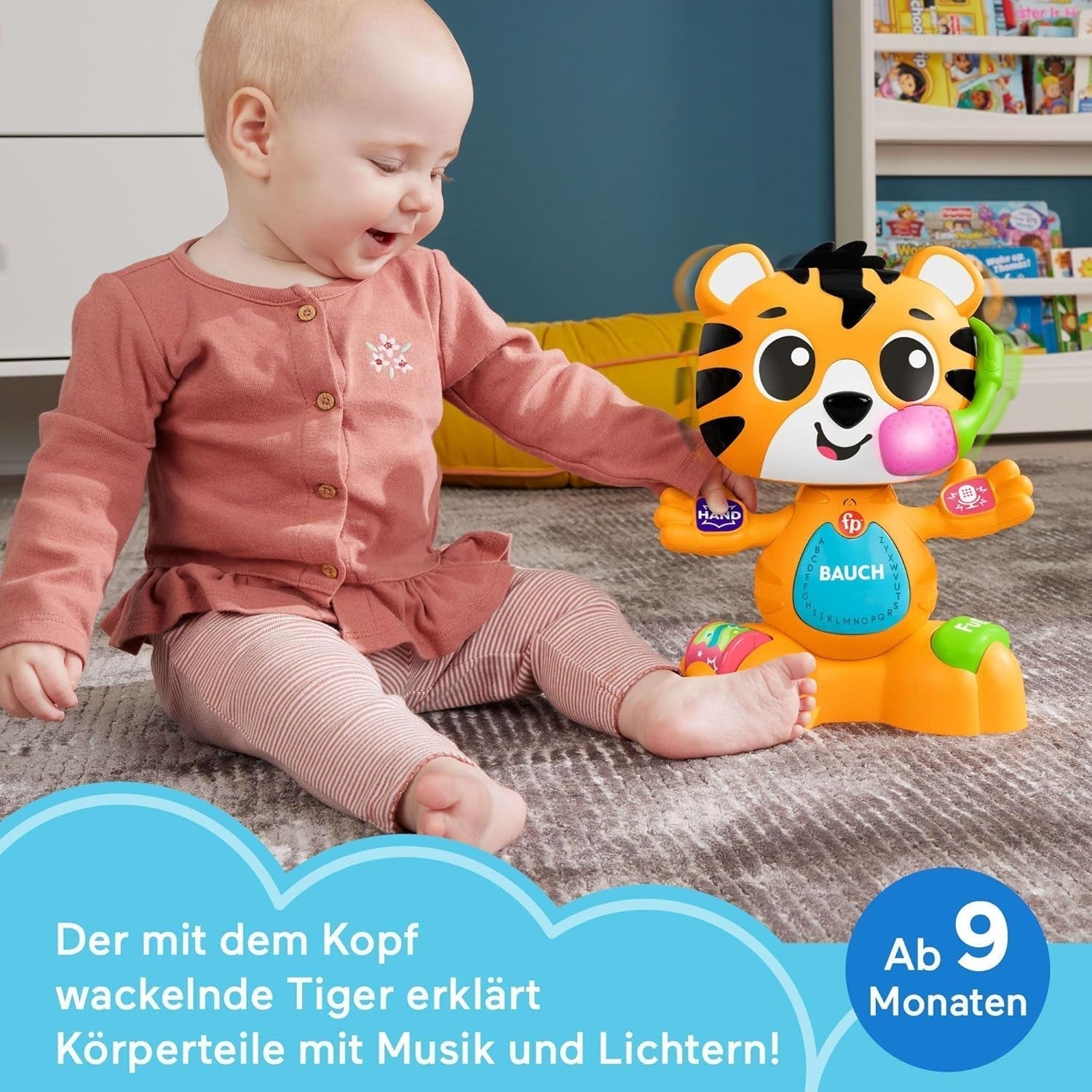 Fisher-Price Baby en peuter Beat Bande Lern & Tanz Tiger Justin Educatief speelgoed met geluiden en verlichting voor baby's vanaf 9 maanden, Duitse editie, HYL31 Babyspeelgoed Naty Shop