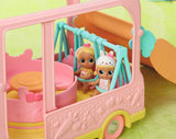 BABY born 904763 Baby Surprise Bus - roze minipoppenspeelgoedbus met 2 exclusieve poppen, drievoudige kinderwagen, schommel, carrousel, glijbaan en drievoudige schommel.
