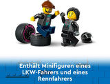 LEGO City Autotransporter met raceauto, speelgoedtruck met verstelbare laadklep en raceauto, bouwset met 2 minifiguren, coureur en vrachtwagenchauffeur, voor kinderen vanaf 6 jaar 60406 Bouwsets Besuche den LEGO-Store