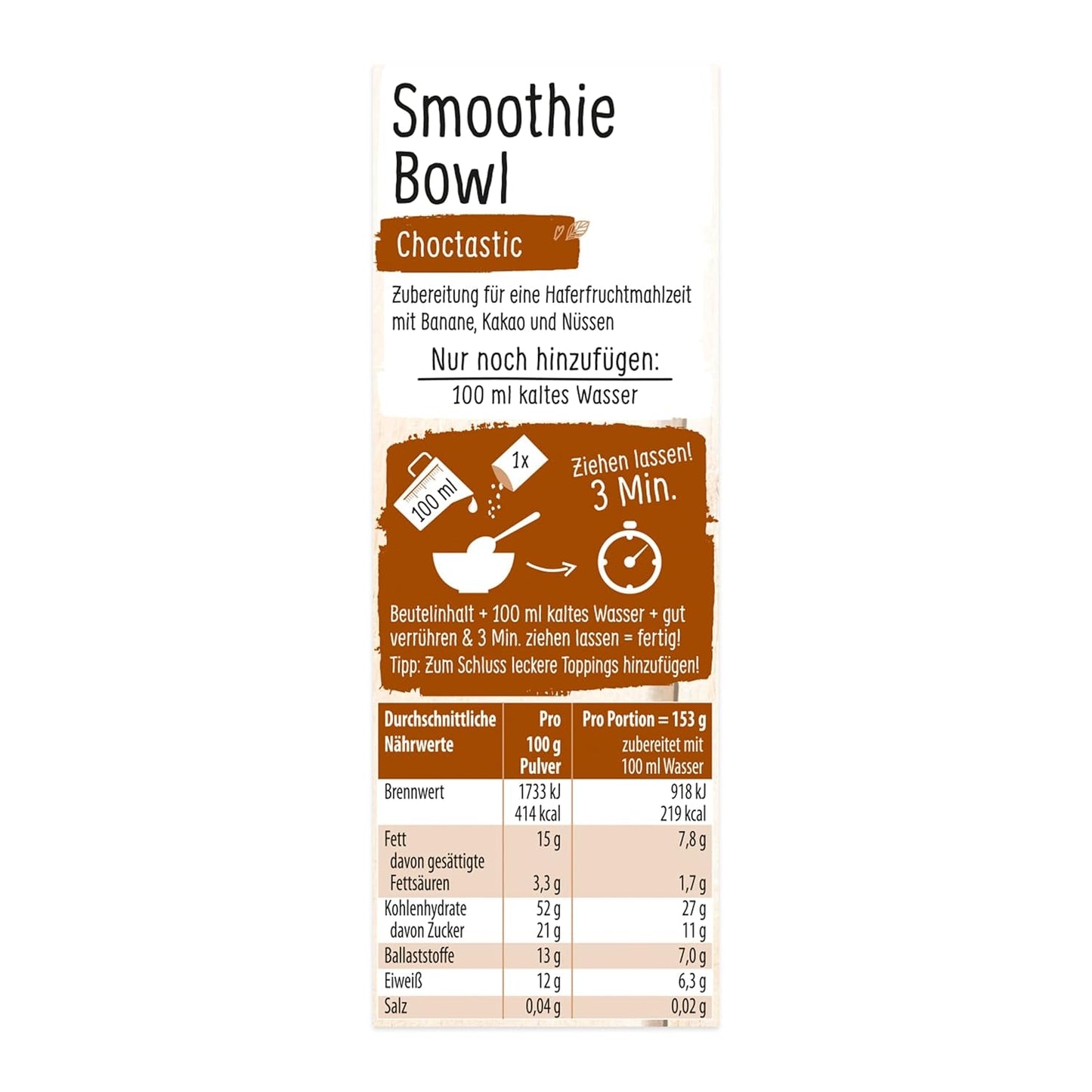 RUF Smoothie Bowl Haver Banaan Noten Chocolade Ontbijtsnack Snel en gemakkelijk Veganistisch 1 zakje x 50 g (pak van 3)