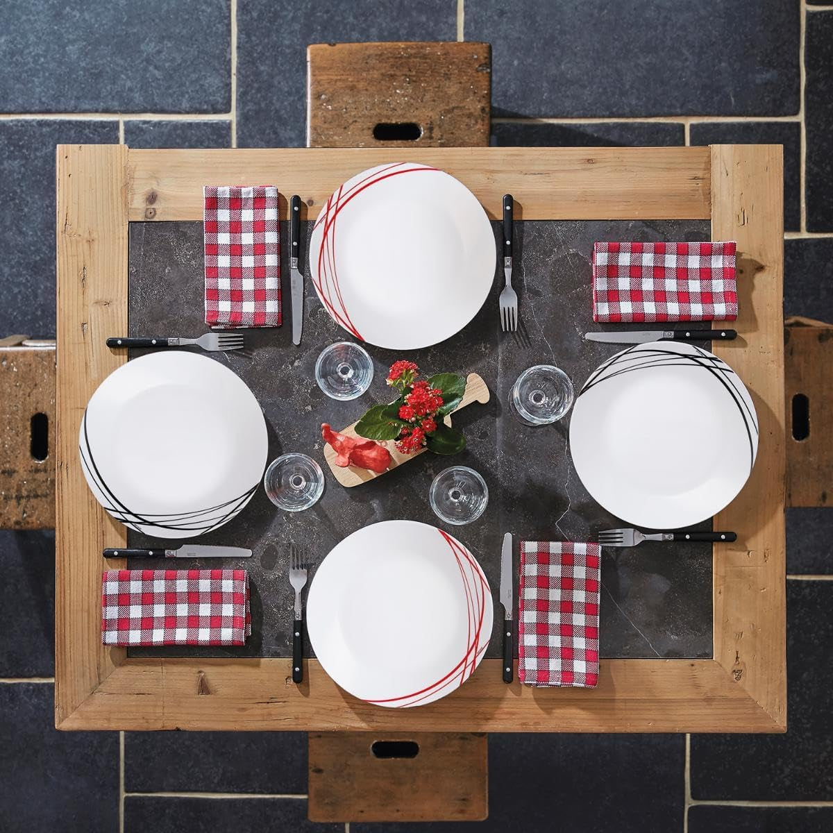 Extra sterke serviesset van opaalglas voor 6 personen, BPA-vrij, 18-delig