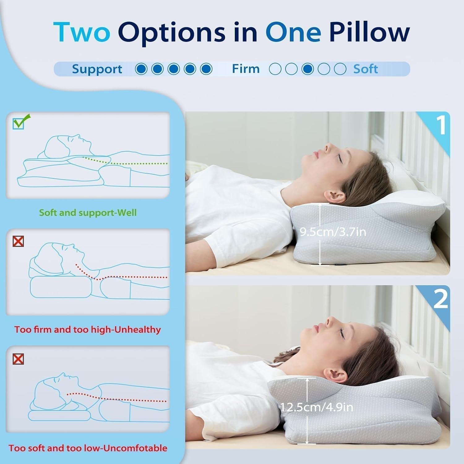 HOMCA Nekkussen Kussen, Memory Foam Ergonomisch kussen 3D-koelende kussensloop voor rug-, zij- of buikligging, 62 X 41 X 9,5/12,5 Cm Cervicale orthopedische kussens Naty Shop