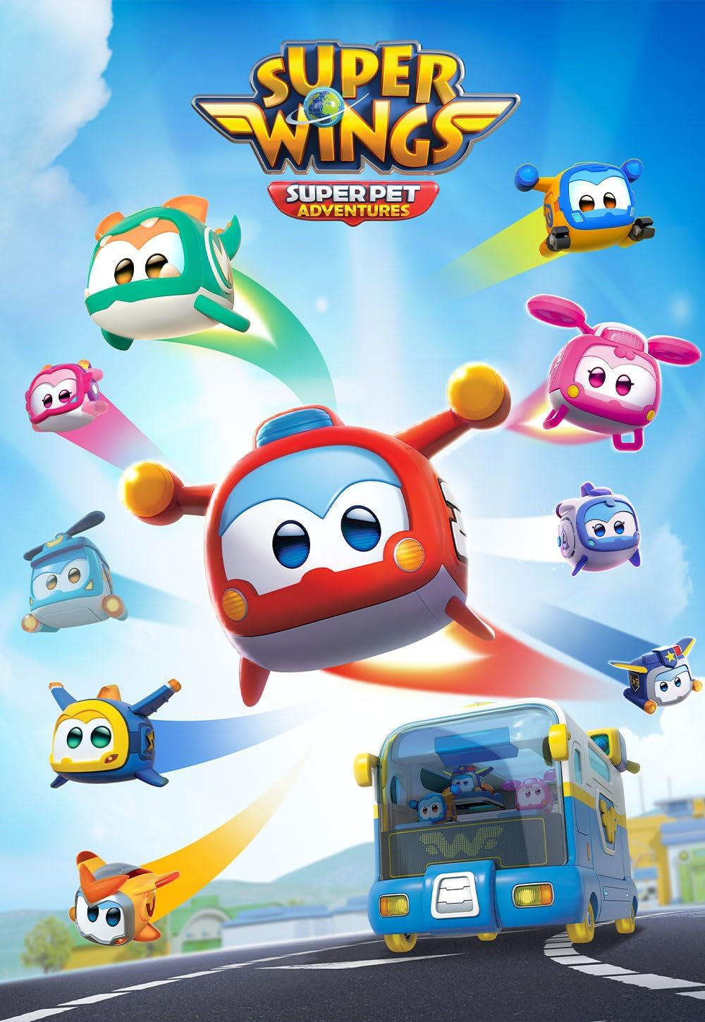 Super Wings Super Pets 4 STUKS Shine, Golden Boy, Jerome, Ellie Verwisselbare gezichtsuitdrukking Bliksemeffect Draagbaar speelgoed voor 3 4 5 6 7 8 jaar oude jongensmeisjes 2 inch actiefiguren Naty Shop