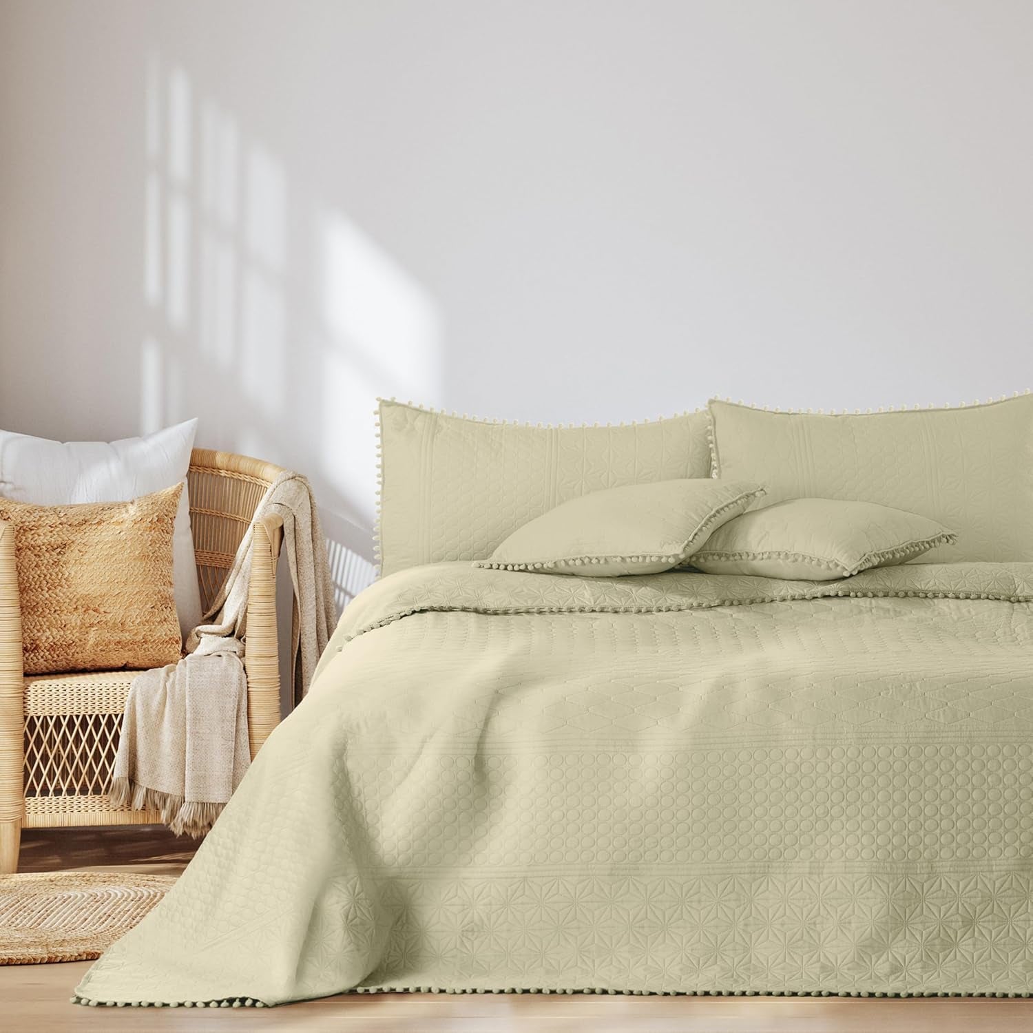 Ameliahome Sprei met pompons 220X240 Cm Dubbelzijdige sprei Ultrasoon Quilten Polyester Meadore Grijs Bedden en Dekens Besuche den AmeliaHome-Store Meadore Beige 240X260 Cm