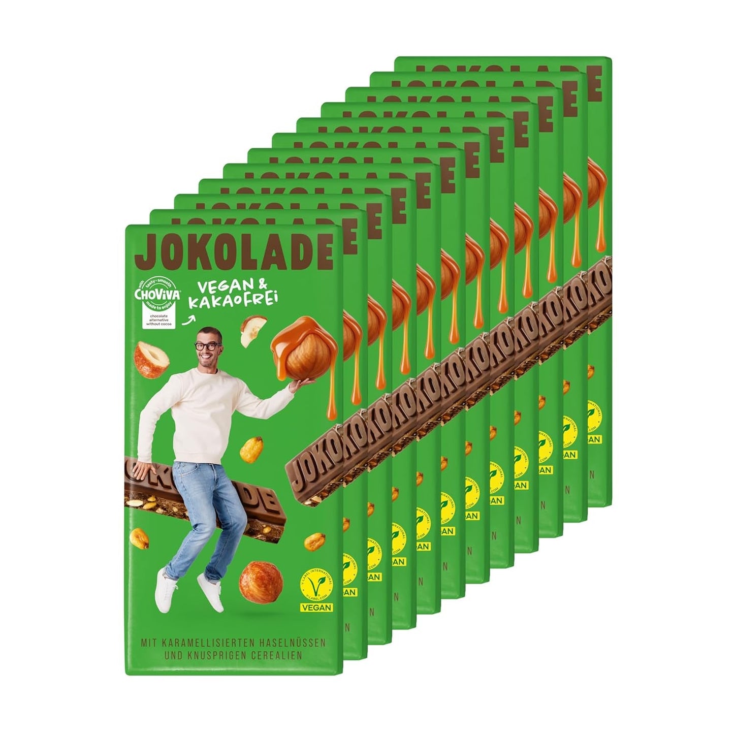 JOKOLADE 12 repen x 140g Voordeelverpakking | Met gekarameliseerde pinda's en knapperige ontbijtgranen | Veganistisch en cacaovrij