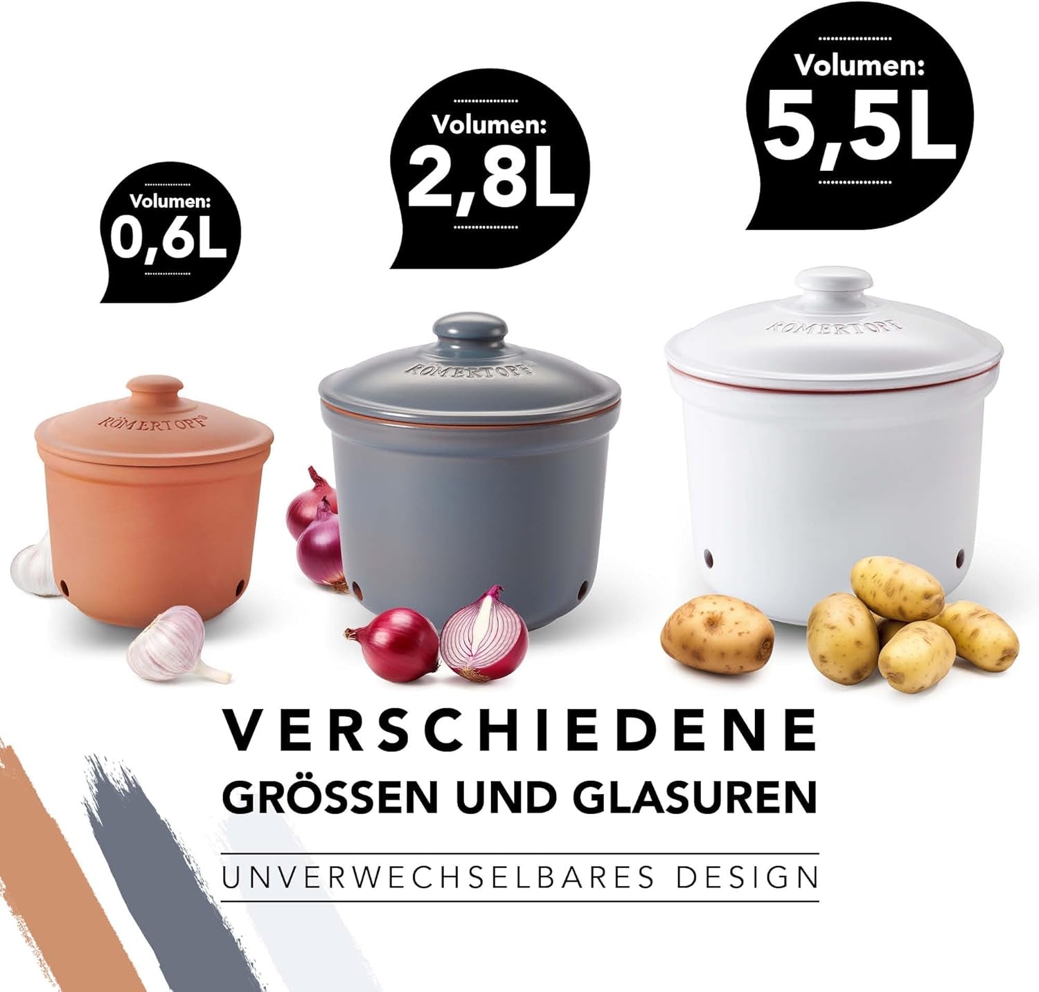Römertopf knoflookpot verse pot van natuurlijke klei voor een lange houdbaarheid van voedsel zoals knoflook Ø 12,5 cm wit Voedselbewaardozen Naty Shop