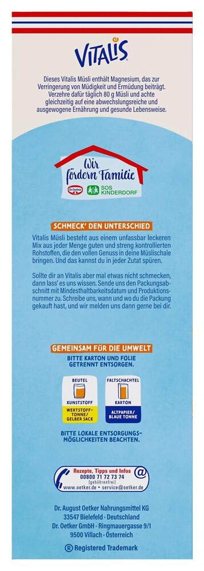 Dr. Oetker Vitalis Less Sweet Crunchy Pure: Krokante muesli met 30% minder suiker, verpakking van 5 (5 x 600 g)
