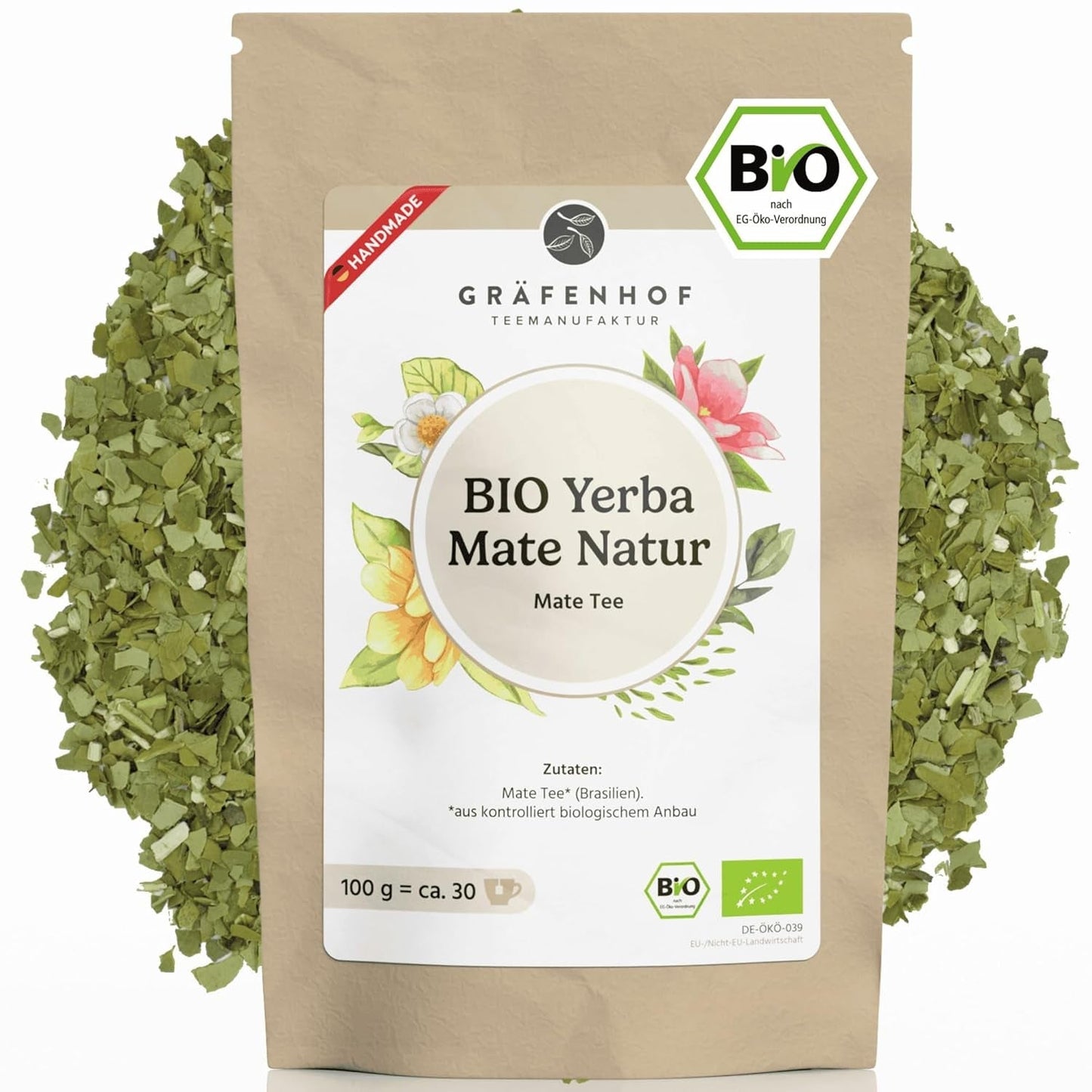 Biologische Yerba Mate-thee De originele 1 kg losse mate-thee Hoge cafeïne, ongebrand, luchtgedroogd, in het laboratorium geteste mate-bladeren, verpakt in Duitsland Premium kwaliteit Gräfenhof