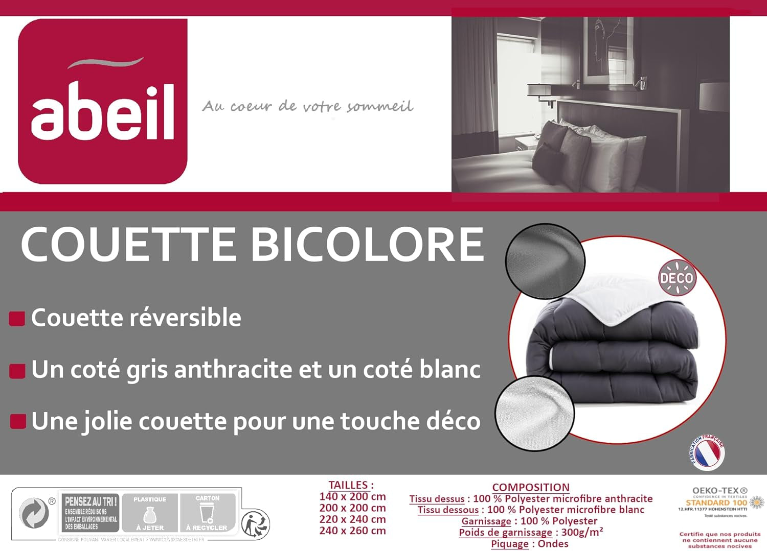 Abeil Quilt, Tweekleurig, 220 X 240 Cm, Wit en Grijs Dekbedden en quilts Naty Shop